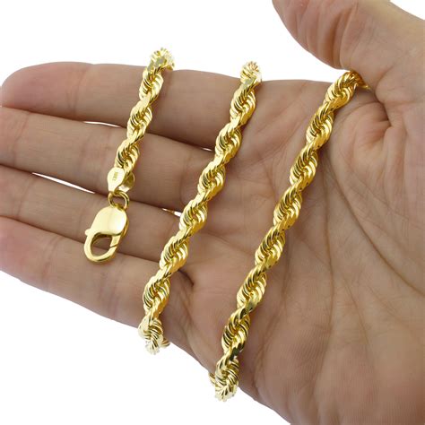 Real 10k Yellow Gold 2mm To 7mm Diamond Cut Rope Chain Pendant Necklace 16 32 Ebay