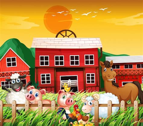 Free Vector Country Farm With Animal Scene