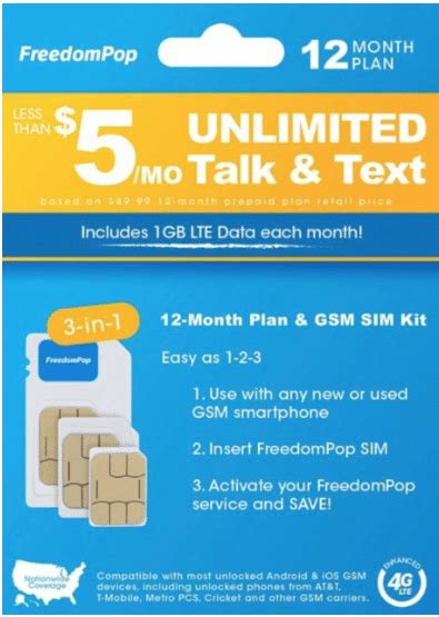 Freedompop Gsm Plans Unlimited Talktext1gb Lte Data 3 Months 18