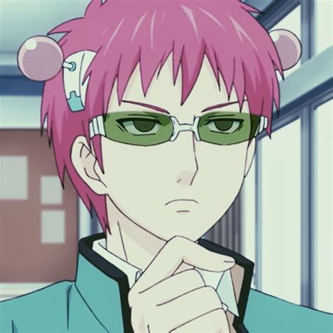 An Anime Character With Pink Hair And Green Glasses Looking At The
