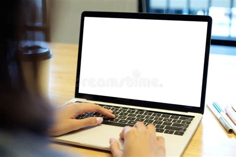 Man Hands Typing Laptop Computer With Blank Screen For Mock Up T Stock