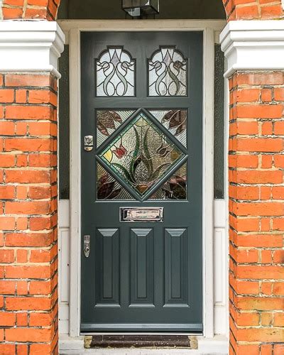 Edwardian Slate Grey Front Door With Stained Glass Cotswood Doors