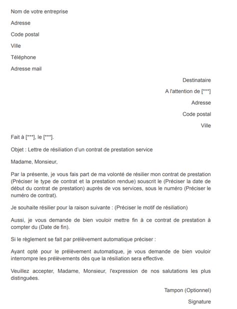 Exemple D Une Lettre De Resiliation Du Contrat Modele Vrogue Co