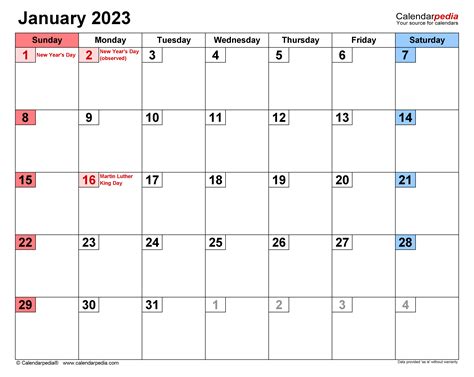Editable January 2023 Calendar