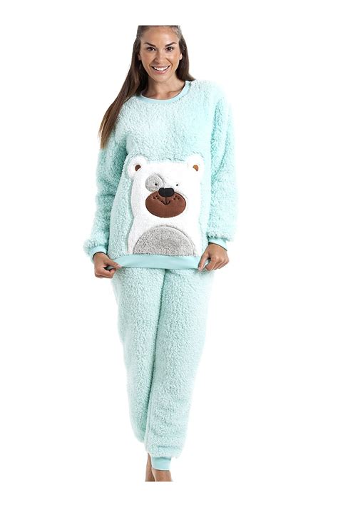 camille mint green soft fluffy bear pyjama set