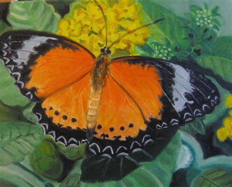 Butterfly Oil Painting 11 By 14 Inch Canvas Original Art Yellow Flowers