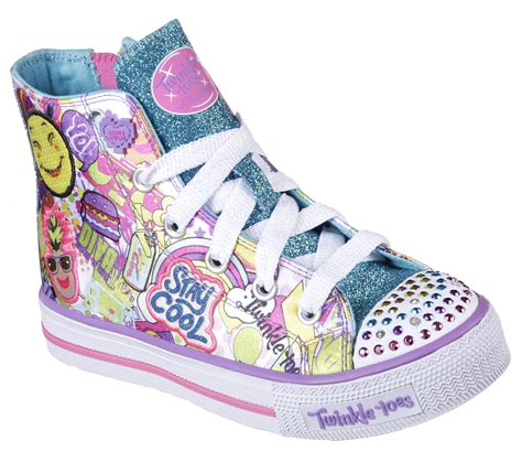 skechers girls twinkle toes shuffles trendy talk light up high top multi colour shoe