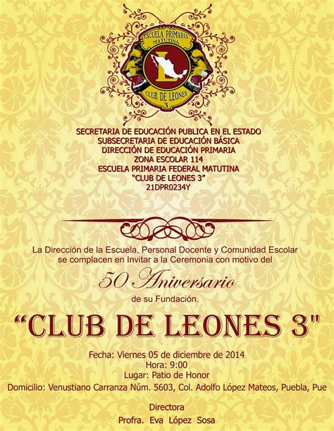 Club De Leones 3 InvitaciÓn Para 50 Aniversario