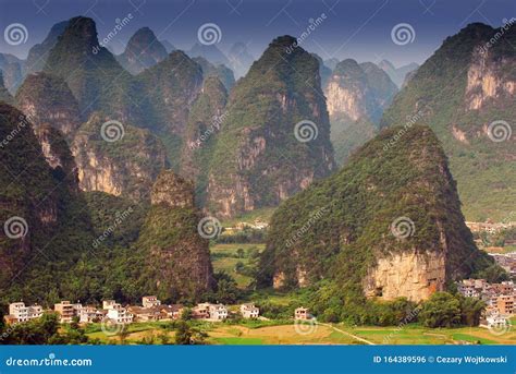 View On Yangshuo From Moon Hill Guangxi China Stock Photo Image Of