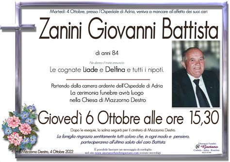Necrologio Di Zanini Giovanni Battista Onoranze Funebri Gaetano