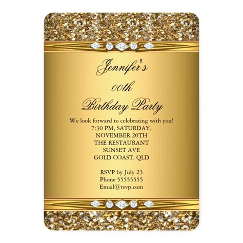 elegant gold glitter look diamond birthday party card zazzle