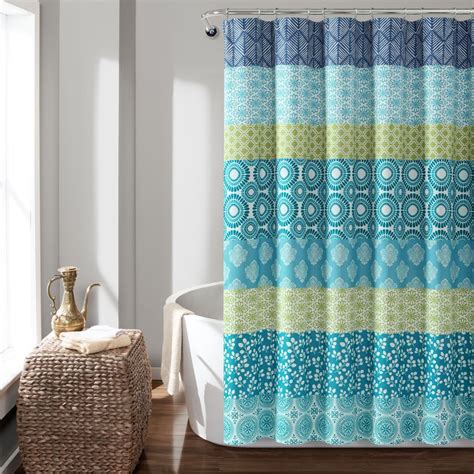 Lush Decor Bohemian Stripe Print Polyester Shower Curtain 72x72 Blue