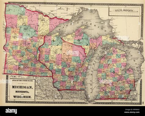 English 1872 Map Of The States Of Minnesota Wisconsin And Michigan