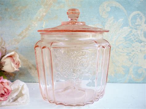 Pink Depression Glass Jar With Lid Mayfair Open Rosecandy