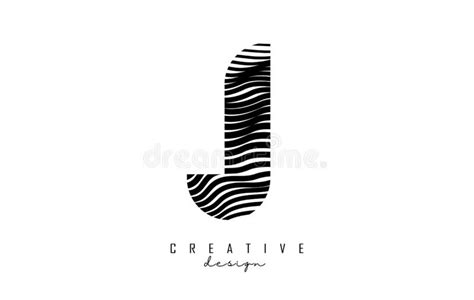 Letter J Logo With Black Twisted Lines Creative Vector Illustration