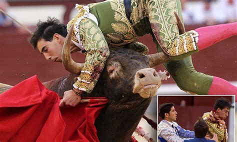 Bullfighter Jimenez Fortes Is Gored In The Neck During Bullfight In Madrid