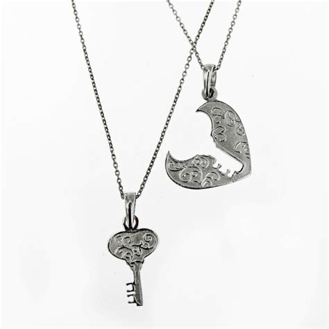 Heart Shaped Lock And Key Couple 925 Sterling Silver Necklace