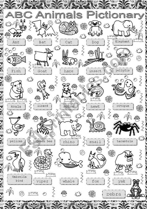 Animals Abc Pictionary Esl Worksheet By Atee