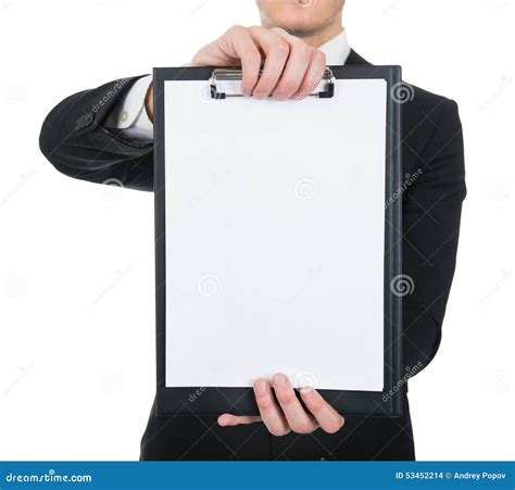 Businessman Holding Clipboard With Blank Paper Stock Photo Image Of