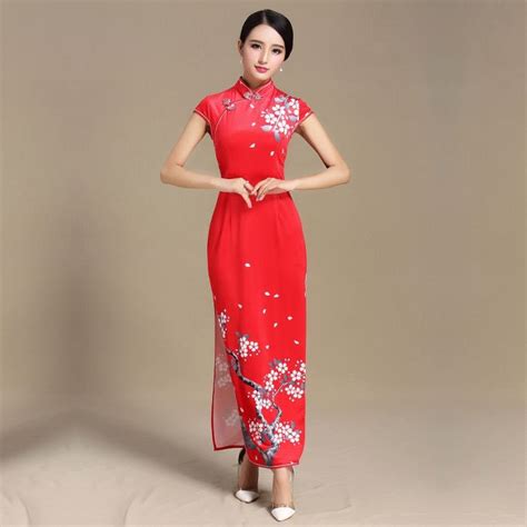 Pretty Blossom Flowers Print Qipao Cheongsam Chinese Dress