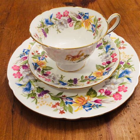 Shelley Spring Bouquet Bone Chinatea Cup Saucer Plate In 2020 Shelley