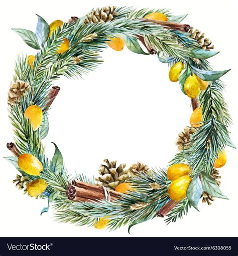 Watercolor Christmas Wreath Royalty Free Vector Image