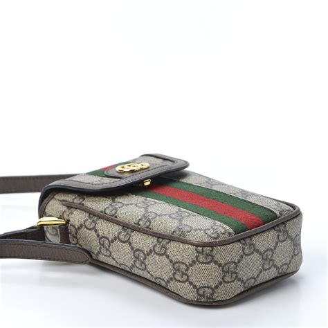 Gucci Gg Supreme Monogram Web Ophidia Phone Crossbody Bag Brown 585951