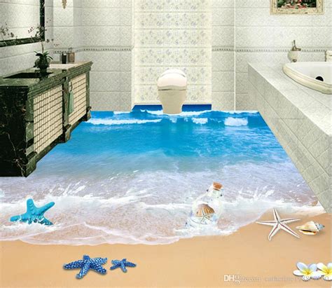 Small shower room with stone tiles. Top Classic 3D European Style 3D Beach Bathroom With Floor ...