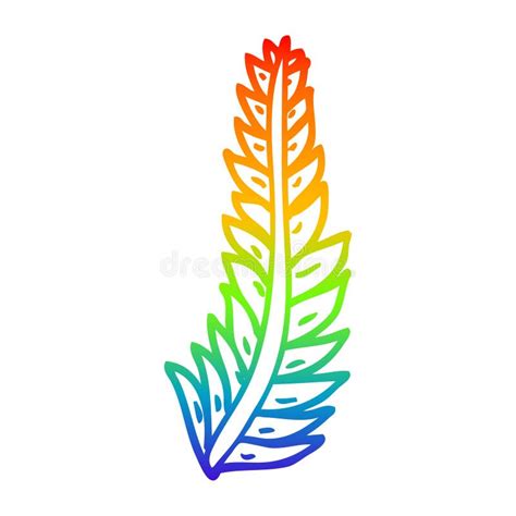A Creative Rainbow Gradient Line Drawing Cartoon Black Feather Stock