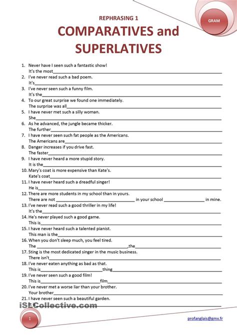 Comparatives And Superlatives Worksheet