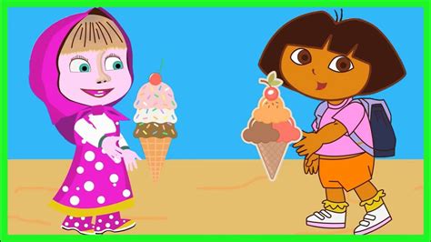 Masha And Dora Eat Ice Cream At The Beach With The Bear Full Episode Youtube