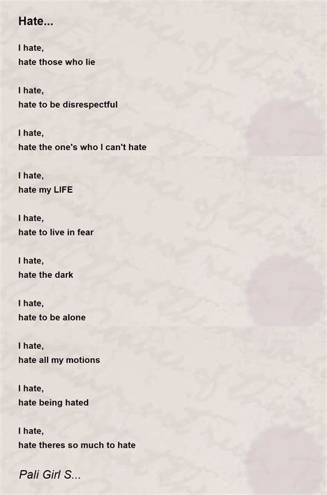 Hate... Poem by Pali Girl S... - Poem Hunter Comments