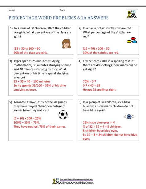 6th Grade Percent Word Problems