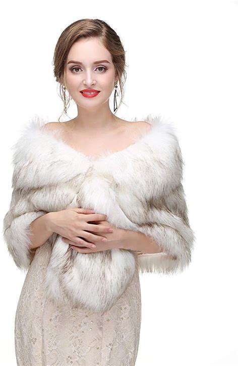 Limeng Womens Faux Fur Shawl Wraps Winter Stole Shrug For Bridal
