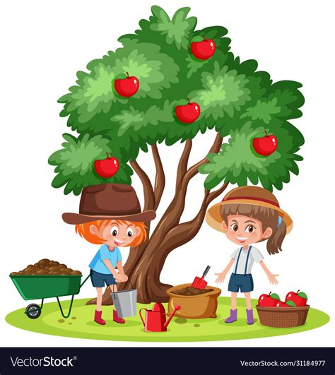 Two Girls Picking Up Apples On Farm Royalty Free Vector