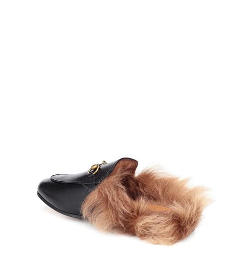 Gucci Princetown Fur Lined Leather Mule In Black Save 63 Lyst