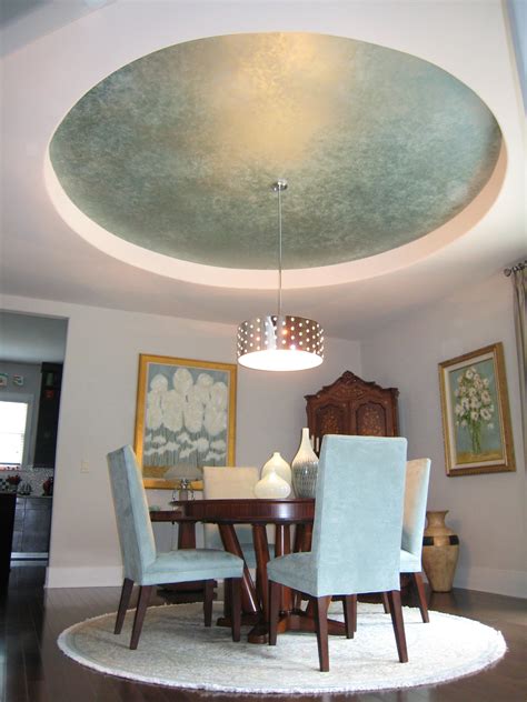 Teal Metallic Circle Tray Ceiling Contemporary Looking Modern Ceiling