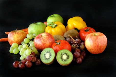 Bunch Of Fruits On Black Background Stock Photo Image Of Deluxe Life
