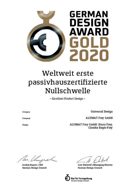 German Design Award Gold 2020 Barrierefreie Türschwellen