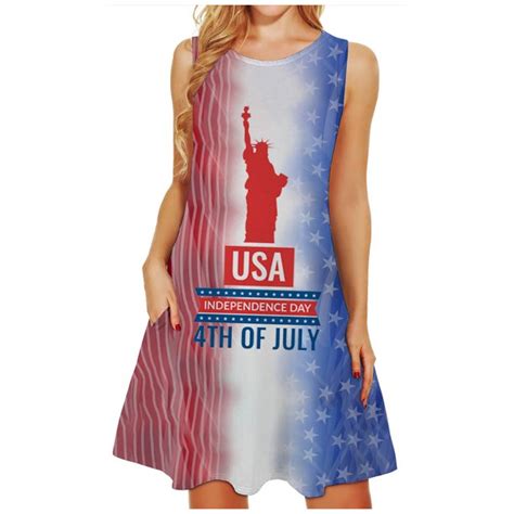 Pbnbp Womens Happy 4th Of July Usa Flag Fashion Print Dress A Line