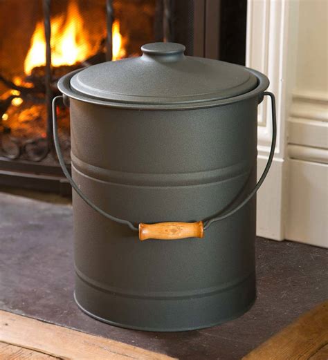 Deluxe Galvanized Ash Bucket with Handle, Lid and Double-Layer Bottom ...