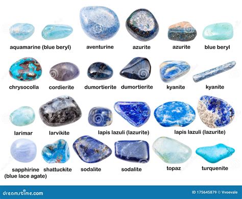 Collage Of Various Blue Gemstones With Names Stock Image Image Of