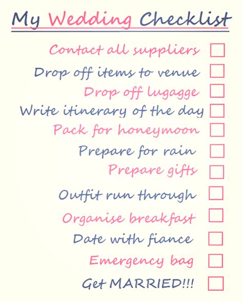 Last Minute Wedding Checklist Printable