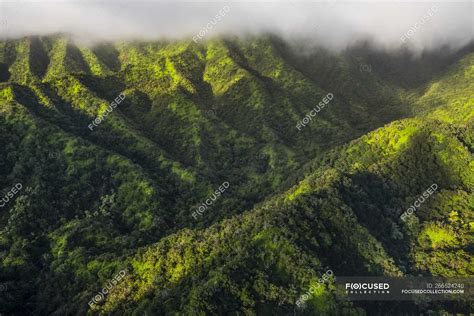 Aerial Image Of The Lush Mountains Surrounding Oahu Oahu Hawaii