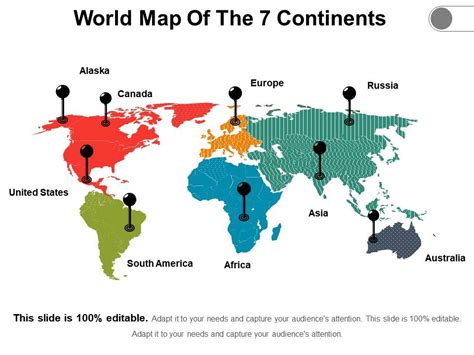 7 Continents Map Of The World Powerpoint Design Template