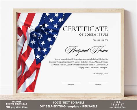 Veterans Certificate Of Appreciation Template Editable Etsy