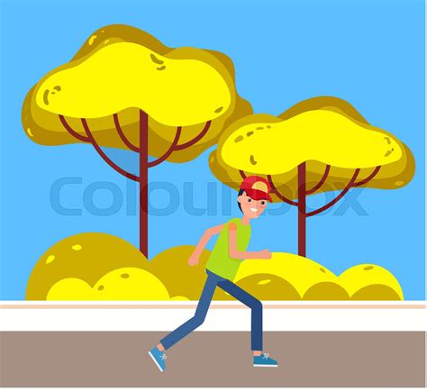 Man Jogger Running On Pathway City Park Character Stock Vector