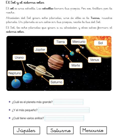 Sistema Solar Ficha Interactiva Sistema Solar Cuadernos Interactivos