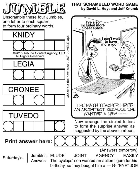 Below are some of my favorite printable games i've found available right now. Sample of Jumble | Tribune Content Agency (March 23, 2015 ...