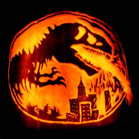 A Pumpkin Carved To Look Like A Dinosaur